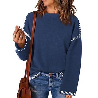 Women's Oversized Sweaters Crew Neck Long Sleeve Color Block Chunky Warm Pullover Top Outfits