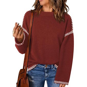 Women's Oversized Sweaters Crew Neck Long Sleeve Color Block Chunky Warm Pullover Top Outfits