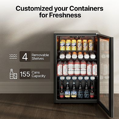 Ca'Lefort Beverage Refrigerator Cooler, 155 Can Freestanding Beverage Fridge