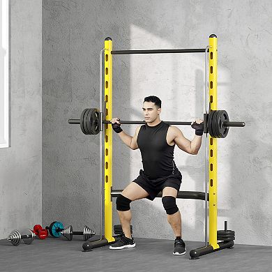 Soozier Adjustable Squat Rack with Pull Up Bar and Barbell Bar Bench Press
