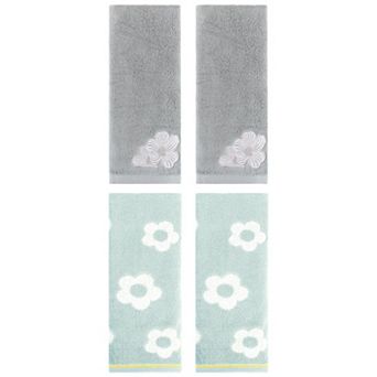 4 pc Embroidered Floral Pattern Decorative Towels, Cotton Absorbent Soft Hand Towels 14"x30"&14"x31"