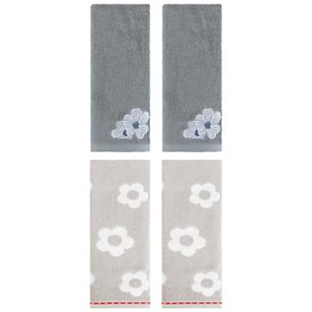 4 pc Embroidered Floral Pattern Decorative Towels, Cotton Absorbent Soft Hand Towels 14"x30"&14"x31"