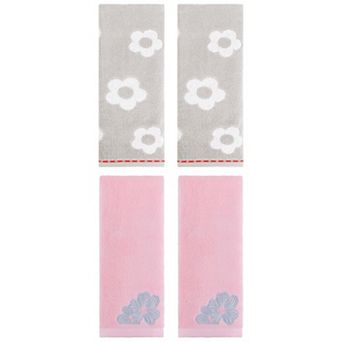 4 pc Embroidered Floral Pattern Decorative Towels, Cotton Absorbent Soft Hand Towels 14"x30"&14"x31"
