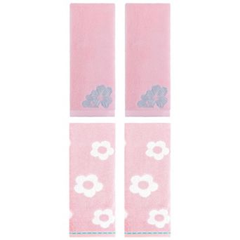 4 pc Embroidered Floral Pattern Decorative Towels, Cotton Absorbent Soft Hand Towels 14"x30"&14"x31"