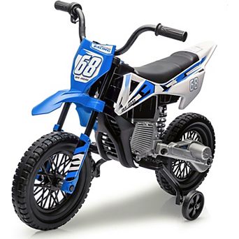 12V Kids Electric Dirt Bike with Training Wheels, Off-Road Motorcycle w/ Twist Grip Throttle&Music