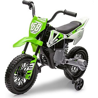 12V Kids Electric Dirt Bike with Training Wheels, Off-Road Motorcycle w/ Twist Grip Throttle&Music