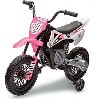 12V Kids Electric Dirt Bike with Training Wheels, Off-Road Motorcycle w/ Twist Grip Throttle&Music