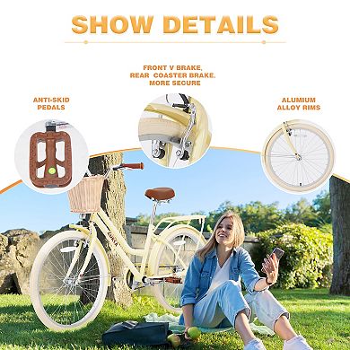 Whisen 24" Girls Bike with Backet, Steel Frame, Anti-skid Tires, Sensitive Braking System