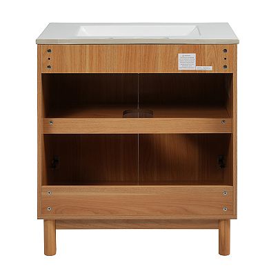 Whisen 29.9" Bathroom Vanity with Ceramic Sink, Soft-Close Doors and Adjustable U-Shaped Shelf