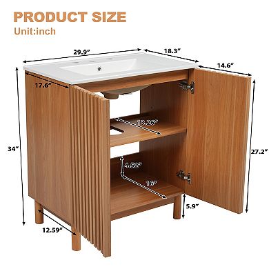 Whisen 29.9" Bathroom Vanity with Ceramic Sink, Soft-Close Doors and Adjustable U-Shaped Shelf