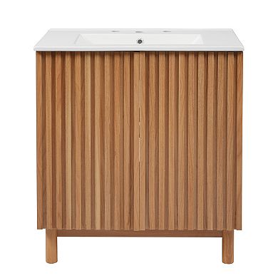 Whisen 29.9" Bathroom Vanity with Ceramic Sink, Soft-Close Doors and Adjustable U-Shaped Shelf