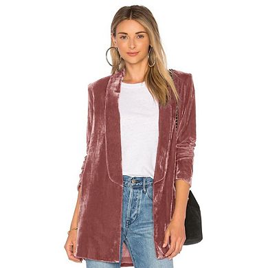 Women's Velvet Blazer Vintage Jackets Casual Lapel Collar Silky Slim Fit Long Sleeve Jacket Coat
