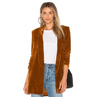 Women's Velvet Blazer Vintage Jackets Casual Lapel Collar Silky Slim Fit Long Sleeve Jacket Coat