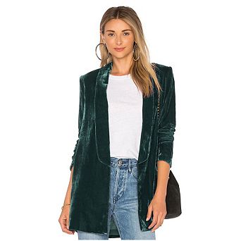 Women's Velvet Blazer Vintage Jackets Casual Lapel Collar Silky Slim Fit Long Sleeve Jacket Coat