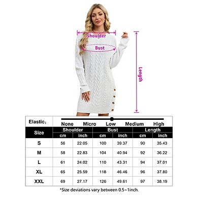 Women's Pullover Casual Circular-Neck Dress Rib Knit Thick Sweater Dress Winter Short Mini Dress