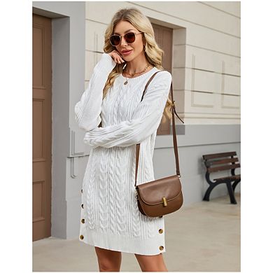Women's Pullover Casual Circular-Neck Dress Rib Knit Thick Sweater Dress Winter Short Mini Dress