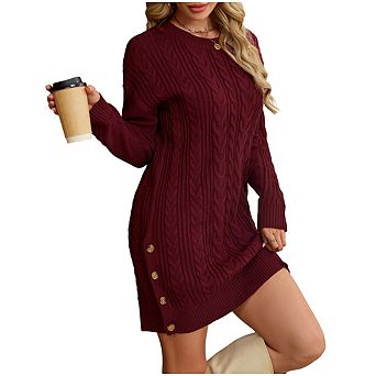 Women's Pullover Casual Circular-Neck Dress Rib Knit Thick Sweater Dress Winter Short Mini Dress