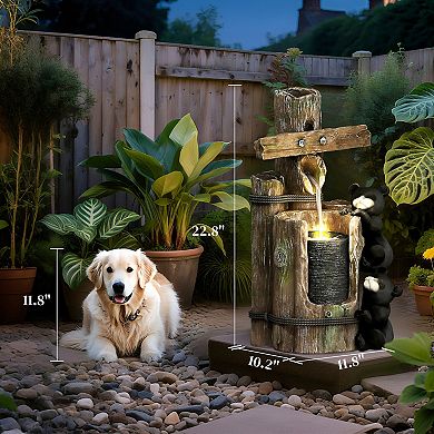 Outsunny 3-Tier 22.8inch Outdoor Waterfall Fountain with LED Lights, Pump