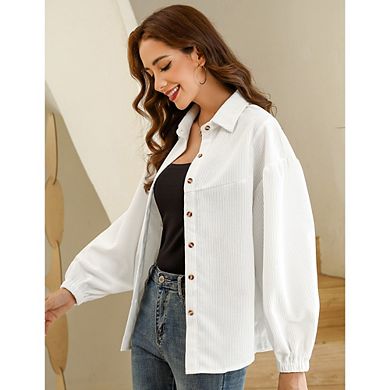 Corduroy Casual Shirts Women Long Sleeve Button Down Blouses Fall Solid Color Trendy Tops
