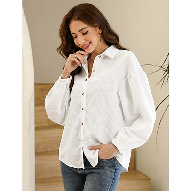 Corduroy Casual Shirts Women Long Sleeve Button Down Blouses Fall Solid Color Trendy Tops