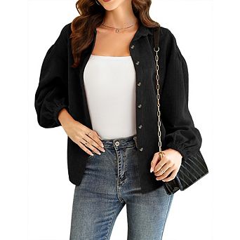 Corduroy Casual Shirts Women Long Sleeve Button Down Blouses Fall Solid Color Trendy Tops