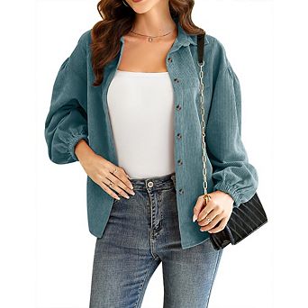 Women Corduroy Casual Shirts Long Sleeve Button Down Blouses Office Outwear
