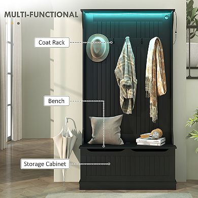 HOMCOM 3-In-1 Hall Tree with LED Lights, Storage Bench and Coat Rack