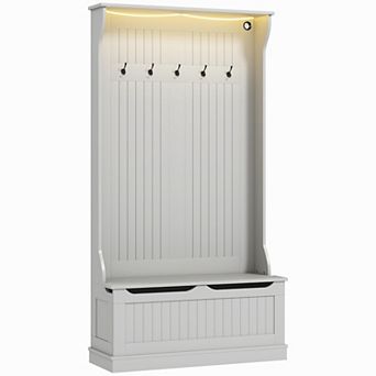 HOMCOM 3-In-1 Hall Tree with LED Lights, Storage Bench and Coat Rack