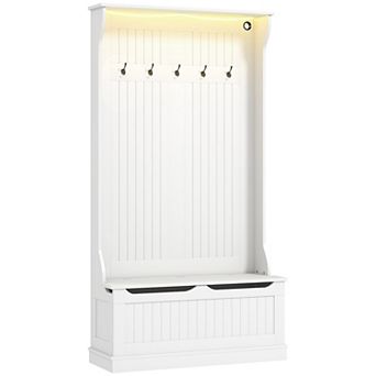 HOMCOM 3-In-1 Hall Tree with LED Lights, Storage Bench and Coat Rack