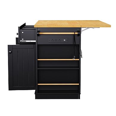 Whisen Kitchen Cart Island, Leaf, Side Racks, Drawers, Locking Wheels(Not include bar stools)