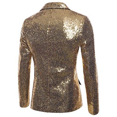 Men's Sequin Blazer for Performance Emcee Tuxedo Party and Prom Stage Suit Jacket