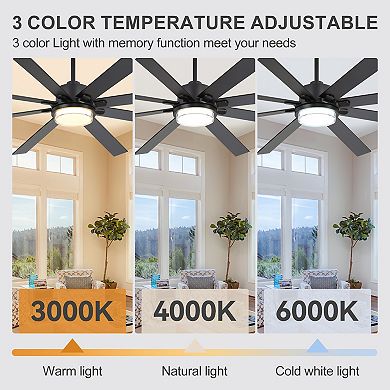 80-Inch LED Ceiling Fan with Light, 8 Blades, DC Motor, Includes 6/12/23.4-Inch Downrods, Remote
