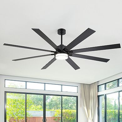 80-Inch LED Ceiling Fan with Light, 8 Blades, DC Motor, Includes 6/12/23.4-Inch Downrods, Remote