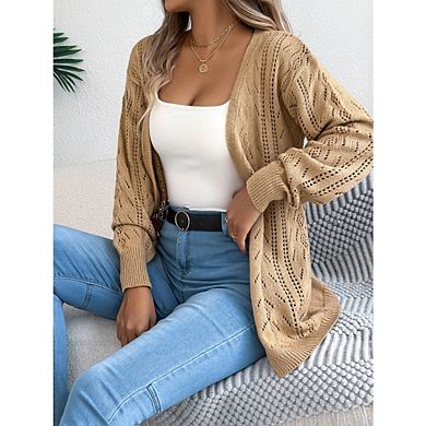 Womens Crochet Cardigan Kimono Boho Long Sleeve Lightweight Soft Oversized Open Front Knit Sweater