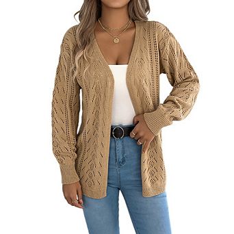 Womens Crochet Cardigan Kimono Boho Long Sleeve Lightweight Soft Oversized Open Front Knit Sweater