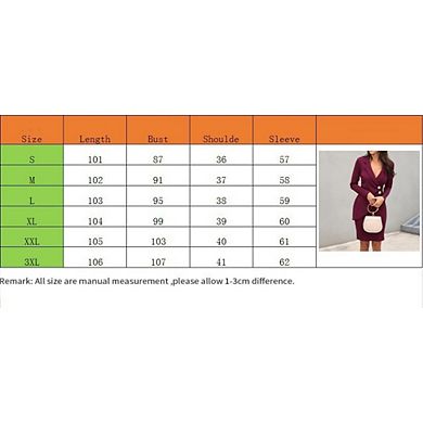 Women Solid Blazer Jacket Dress Long Sleeve V-Neck Business Blazer Dress Down Buttons Formal Dress