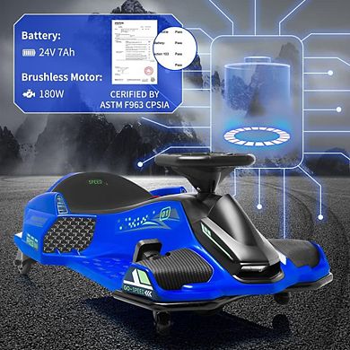 24V Kids Drift Go-Kart, Electric Ride-On Car with Variable Speed up to 7.5 MPH, Colorful LED Lights