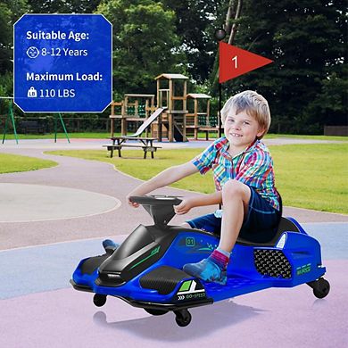 24V Kids Drift Go-Kart, Electric Ride-On Car with Variable Speed up to 7.5 MPH, Colorful LED Lights