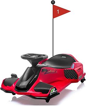 24V Kids Drift Go-Kart, Electric Ride-On Car with Variable Speed up to 7.5 MPH, Colorful LED Lights