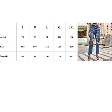 Womens Jeans High Waisted Stretchy Ripped Distressed Tummy Control Straight Ankle Jean