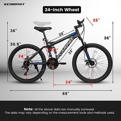 Whisen 24" MTB Bike, 21-Speed, Twist Grip Shift Gear Shifter, Disc Brakes, Durable Frame, Tool Kit