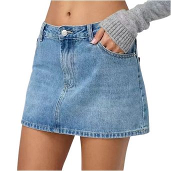 Women's Denim Low-Rise Stretch Skirt with Pockets Western Style Jean Skirt