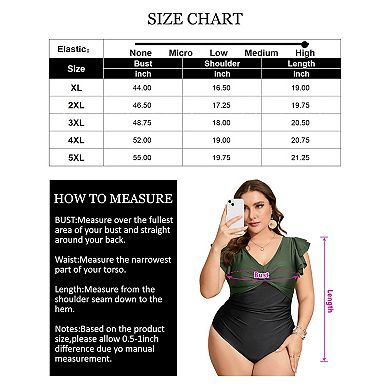 Women Plus Size One-Piece Swimsuit V-Neck with Front Tie Ruffle Sleeves & U-Back Elegant Monokini