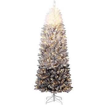 Pre Lit White&Black Gradient Christmas Tree with/Lights Slim Artificial Pencil Tree Automatic Branch