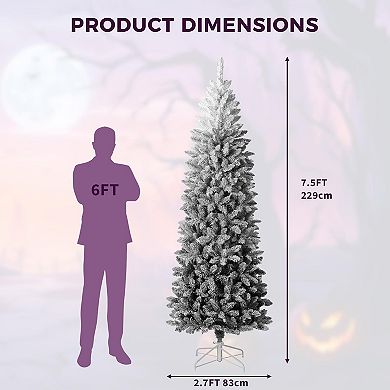 Pre Lit White&Black Gradient Christmas Tree with/Lights Slim Artificial Pencil Tree Automatic Branch