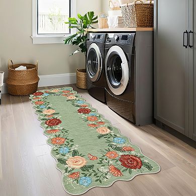 Floral Machine Washable Rugs, Stain-Resistant Contemporary Indoor Floor Cover