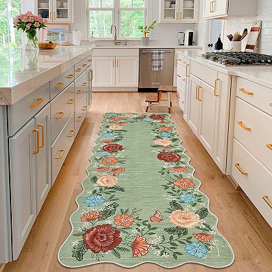 Floral Machine Washable Rugs, Stain-Resistant Contemporary Indoor Floor Cover