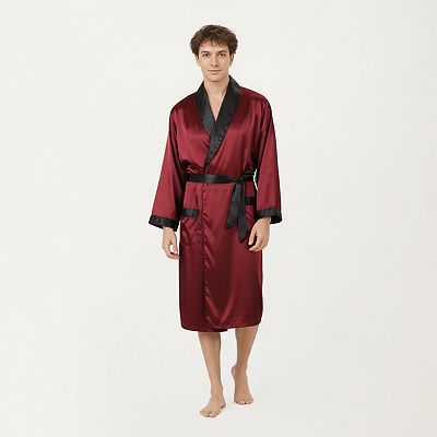 red satin dressing gown mens Men's Red and Golden Robe