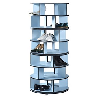 Kings Brand Furniture 7 tier Rotating Shoe Rack, 360° Revolving Lazy Susan Spinning Shoe Rack