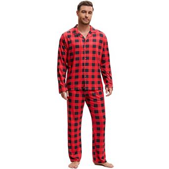Men's Sleepwear Long Sleeve Button Down Plaid Family Pajamas Set
